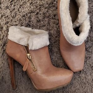 Guess booties stiletto fur trim